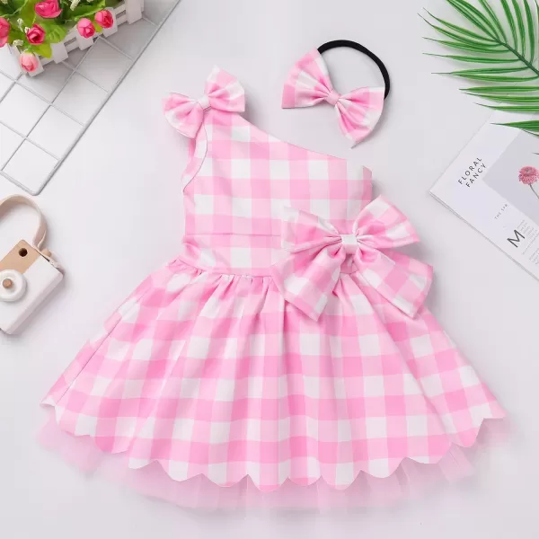 IDOPIP Toddler Baby Girls Plaid Tutu Dress with Headband Halloween Birthday Party Dress up Costume Outfits for Photo ShootPink Plaid