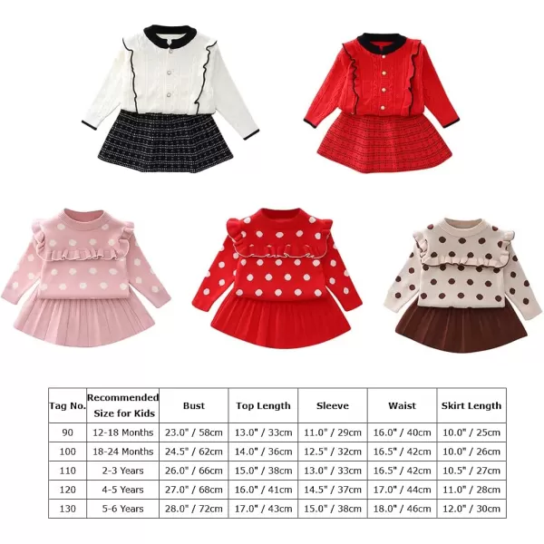 IDOPIP Toddler Baby Girls Ruffle Long Sleeve Knit Sweater Top  Tutu Skirt Casual Birthday Party Dress Fall Winter Outfit SetKhaki Polka Dot