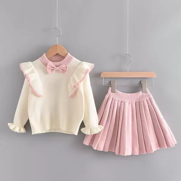 IDOPIP Toddler Baby Girls Ruffle Long Sleeve Knit Sweater Top  Tutu Skirt Casual Birthday Party Dress Fall Winter Outfit SetPink