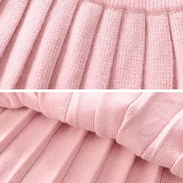 IDOPIP Toddler Baby Girls Ruffle Long Sleeve Knit Sweater Top  Tutu Skirt Casual Birthday Party Dress Fall Winter Outfit SetPink