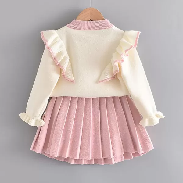 IDOPIP Toddler Baby Girls Ruffle Long Sleeve Knit Sweater Top  Tutu Skirt Casual Birthday Party Dress Fall Winter Outfit SetPink