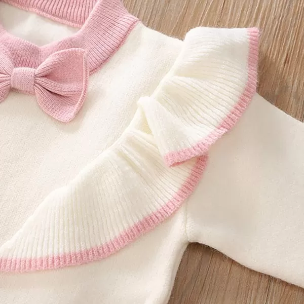 IDOPIP Toddler Baby Girls Ruffle Long Sleeve Knit Sweater Top  Tutu Skirt Casual Birthday Party Dress Fall Winter Outfit SetPink