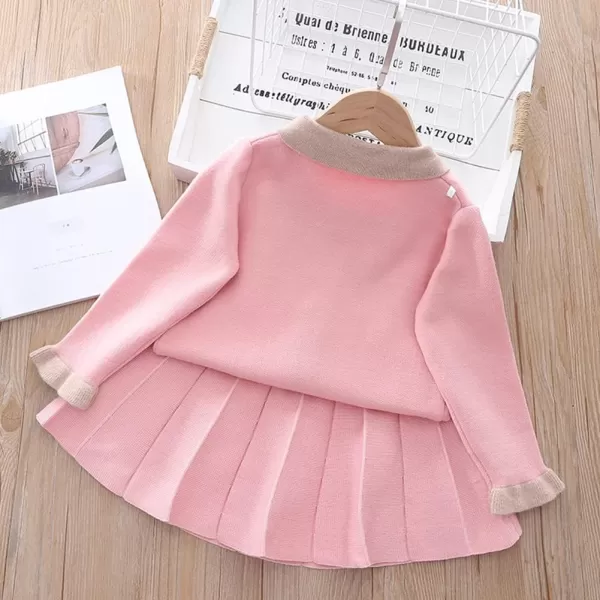 IDOPIP Toddler Baby Girls Ruffle Long Sleeve Knit Sweater Top  Tutu Skirt Casual Birthday Party Dress Fall Winter Outfit SetPink Cardigan