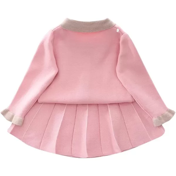 IDOPIP Toddler Baby Girls Ruffle Long Sleeve Knit Sweater Top  Tutu Skirt Casual Birthday Party Dress Fall Winter Outfit SetPink Cardigan