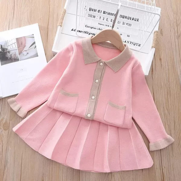 IDOPIP Toddler Baby Girls Ruffle Long Sleeve Knit Sweater Top  Tutu Skirt Casual Birthday Party Dress Fall Winter Outfit SetPink Cardigan