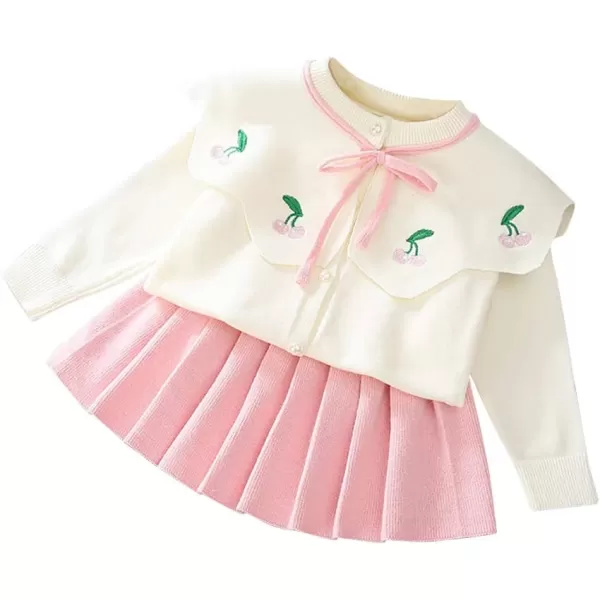 IDOPIP Toddler Baby Girls Ruffle Long Sleeve Knit Sweater Top  Tutu Skirt Casual Birthday Party Dress Fall Winter Outfit SetPink Cherry