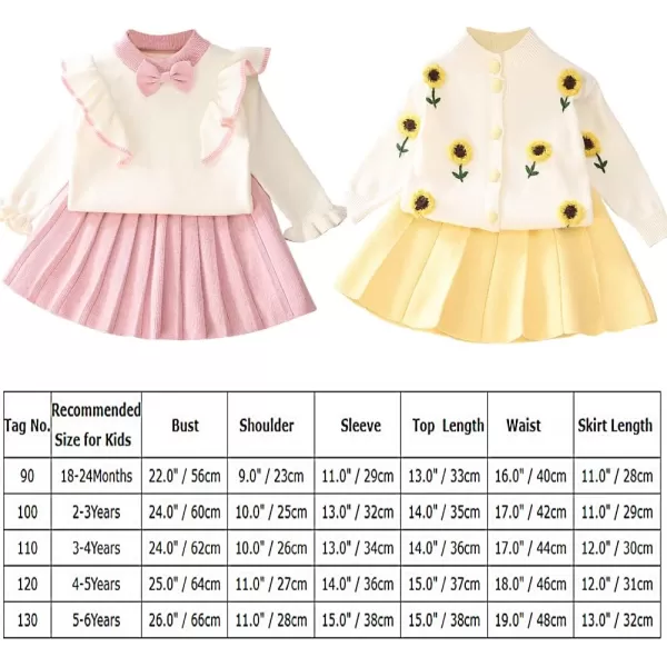 IDOPIP Toddler Baby Girls Ruffle Long Sleeve Knit Sweater Top  Tutu Skirt Casual Birthday Party Dress Fall Winter Outfit SetPink Cherry