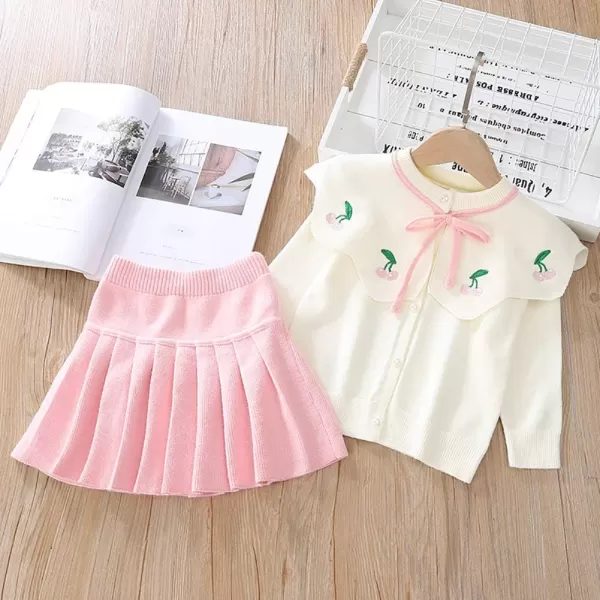 IDOPIP Toddler Baby Girls Ruffle Long Sleeve Knit Sweater Top  Tutu Skirt Casual Birthday Party Dress Fall Winter Outfit SetPink Cherry