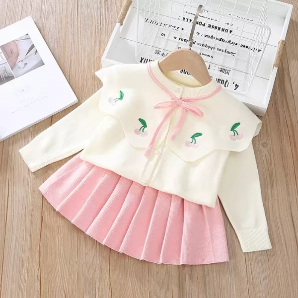 IDOPIP Toddler Baby Girls Ruffle Long Sleeve Knit Sweater Top  Tutu Skirt Casual Birthday Party Dress Fall Winter Outfit SetPink Cherry