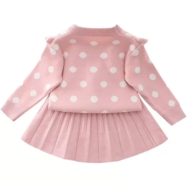 IDOPIP Toddler Baby Girls Ruffle Long Sleeve Knit Sweater Top  Tutu Skirt Casual Birthday Party Dress Fall Winter Outfit SetPink Polka Dot