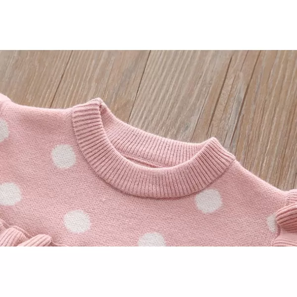 IDOPIP Toddler Baby Girls Ruffle Long Sleeve Knit Sweater Top  Tutu Skirt Casual Birthday Party Dress Fall Winter Outfit SetPink Polka Dot