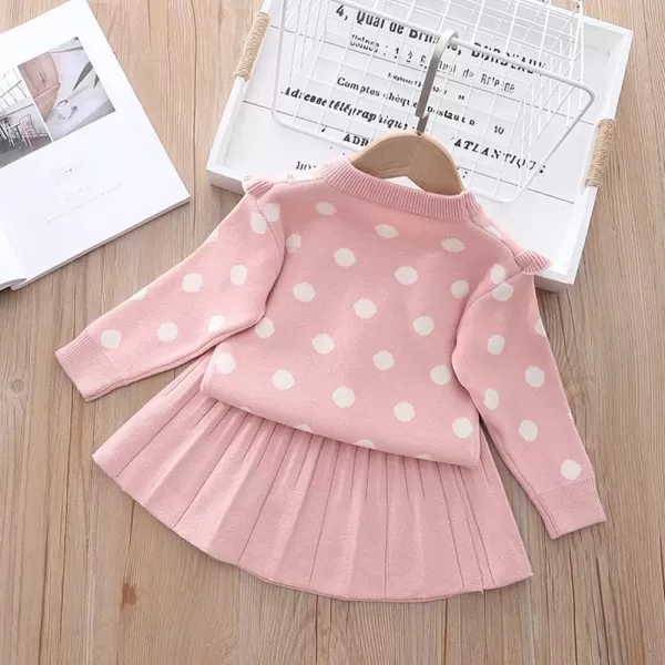 IDOPIP Toddler Baby Girls Ruffle Long Sleeve Knit Sweater Top  Tutu Skirt Casual Birthday Party Dress Fall Winter Outfit SetPink Polka Dot