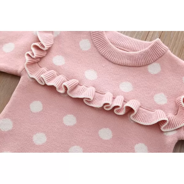 IDOPIP Toddler Baby Girls Ruffle Long Sleeve Knit Sweater Top  Tutu Skirt Casual Birthday Party Dress Fall Winter Outfit SetPink Polka Dot