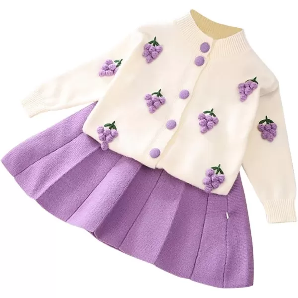 IDOPIP Toddler Baby Girls Ruffle Long Sleeve Knit Sweater Top  Tutu Skirt Casual Birthday Party Dress Fall Winter Outfit SetPurple Grape