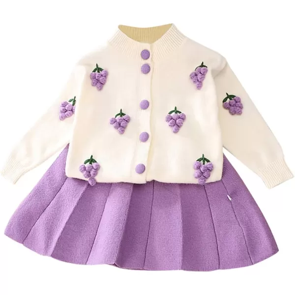 IDOPIP Toddler Baby Girls Ruffle Long Sleeve Knit Sweater Top  Tutu Skirt Casual Birthday Party Dress Fall Winter Outfit SetPurple Grape