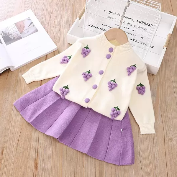 IDOPIP Toddler Baby Girls Ruffle Long Sleeve Knit Sweater Top  Tutu Skirt Casual Birthday Party Dress Fall Winter Outfit SetPurple Grape