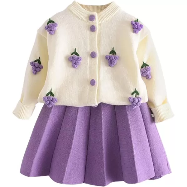 IDOPIP Toddler Baby Girls Ruffle Long Sleeve Knit Sweater Top  Tutu Skirt Casual Birthday Party Dress Fall Winter Outfit SetPurple Grape