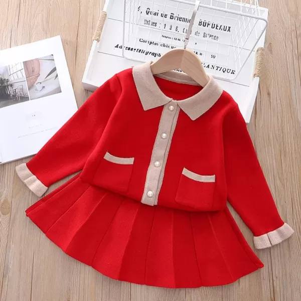 IDOPIP Toddler Baby Girls Ruffle Long Sleeve Knit Sweater Top  Tutu Skirt Casual Birthday Party Dress Fall Winter Outfit SetRed Cardigan