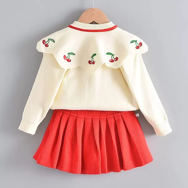 IDOPIP Toddler Baby Girls Ruffle Long Sleeve Knit Sweater Top  Tutu Skirt Casual Birthday Party Dress Fall Winter Outfit SetRed Cherry