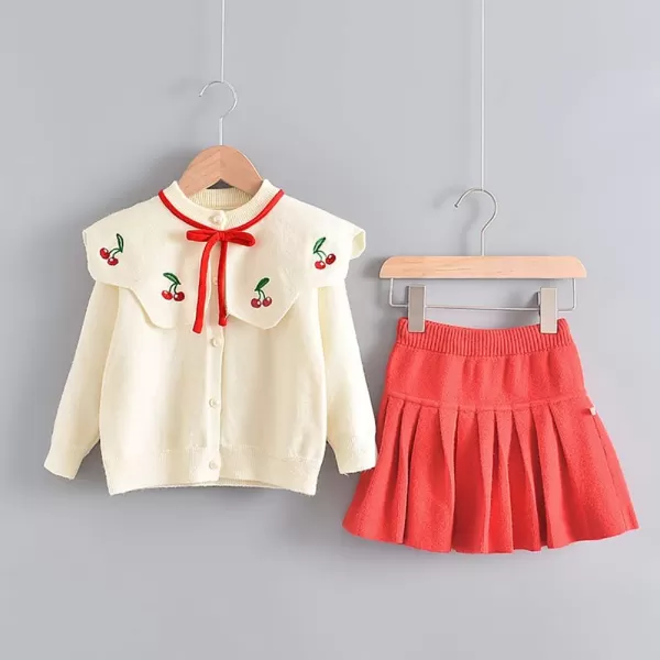 IDOPIP Toddler Baby Girls Ruffle Long Sleeve Knit Sweater Top  Tutu Skirt Casual Birthday Party Dress Fall Winter Outfit SetRed Cherry