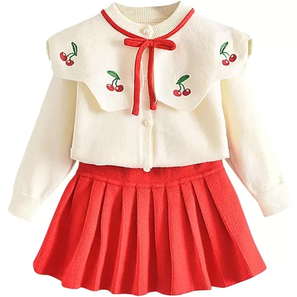 IDOPIP Toddler Baby Girls Ruffle Long Sleeve Knit Sweater Top  Tutu Skirt Casual Birthday Party Dress Fall Winter Outfit SetRed Cherry