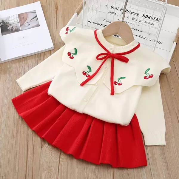 IDOPIP Toddler Baby Girls Ruffle Long Sleeve Knit Sweater Top  Tutu Skirt Casual Birthday Party Dress Fall Winter Outfit SetRed Cherry