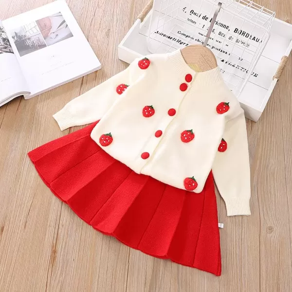 IDOPIP Toddler Baby Girls Ruffle Long Sleeve Knit Sweater Top  Tutu Skirt Casual Birthday Party Dress Fall Winter Outfit SetRed Strawberry