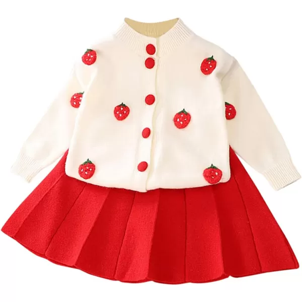 IDOPIP Toddler Baby Girls Ruffle Long Sleeve Knit Sweater Top  Tutu Skirt Casual Birthday Party Dress Fall Winter Outfit SetRed Strawberry