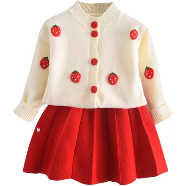 IDOPIP Toddler Baby Girls Ruffle Long Sleeve Knit Sweater Top  Tutu Skirt Casual Birthday Party Dress Fall Winter Outfit SetRed Strawberry