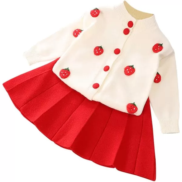 IDOPIP Toddler Baby Girls Ruffle Long Sleeve Knit Sweater Top  Tutu Skirt Casual Birthday Party Dress Fall Winter Outfit SetRed Strawberry