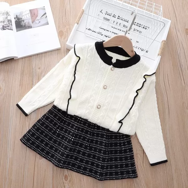 IDOPIP Toddler Baby Girls Ruffle Long Sleeve Knit Sweater Top  Tutu Skirt Casual Birthday Party Dress Fall Winter Outfit SetWhite  Black  Ruffle