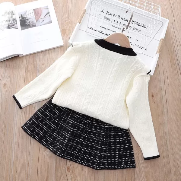 IDOPIP Toddler Baby Girls Ruffle Long Sleeve Knit Sweater Top  Tutu Skirt Casual Birthday Party Dress Fall Winter Outfit SetWhite  Black  Ruffle