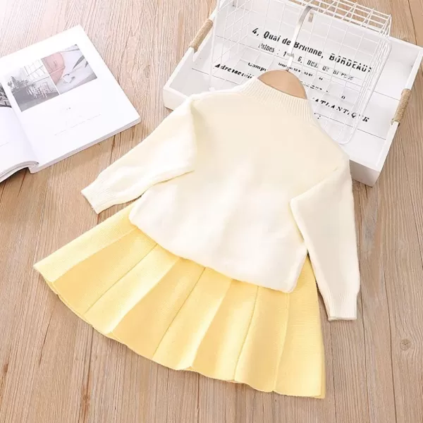 IDOPIP Toddler Baby Girls Ruffle Long Sleeve Knit Sweater Top  Tutu Skirt Casual Birthday Party Dress Fall Winter Outfit SetYellow Sunflower