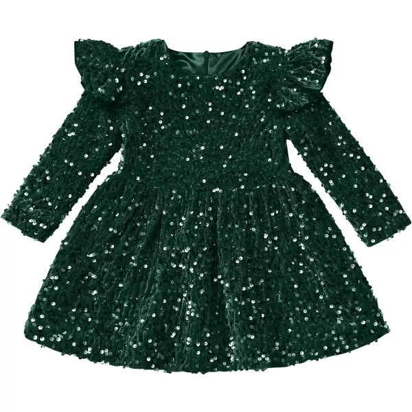 IDOPIP Toddler Baby Girls Sequin Velvet Tutu Dress Long Sleeve Princess Christmas Birthday Party Dresses Fall Winter ClothesGreen