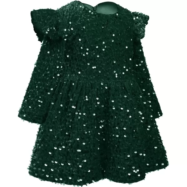 IDOPIP Toddler Baby Girls Sequin Velvet Tutu Dress Long Sleeve Princess Christmas Birthday Party Dresses Fall Winter ClothesGreen