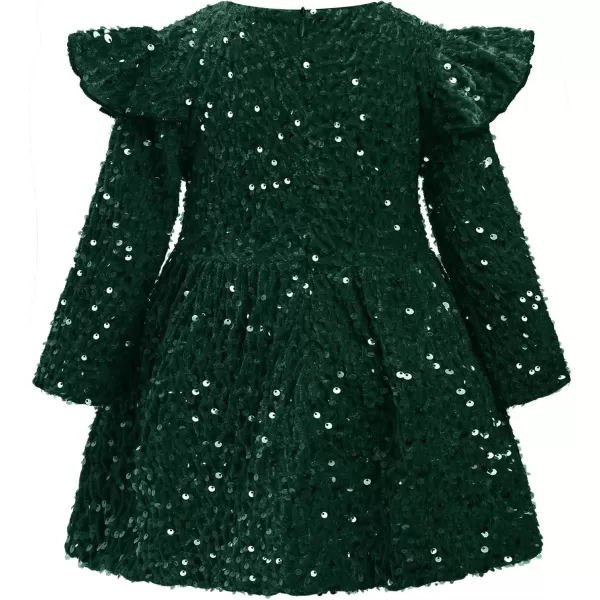 IDOPIP Toddler Baby Girls Sequin Velvet Tutu Dress Long Sleeve Princess Christmas Birthday Party Dresses Fall Winter ClothesGreen