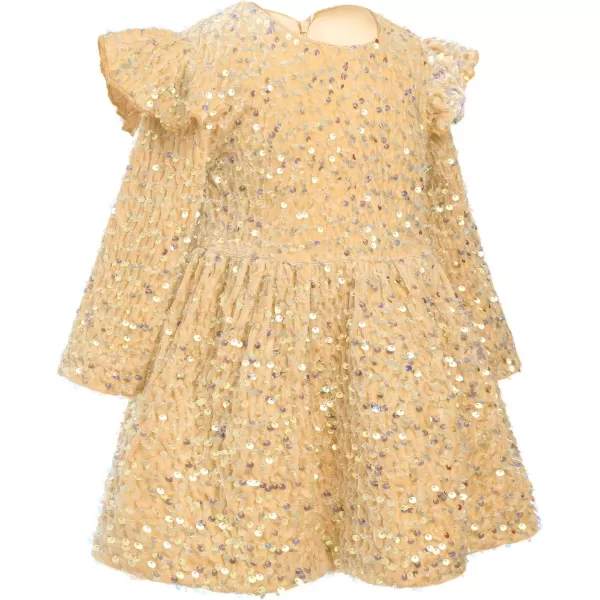 IDOPIP Toddler Baby Girls Sequin Velvet Tutu Dress Long Sleeve Princess Christmas Birthday Party Dresses Fall Winter ClothesKhaki