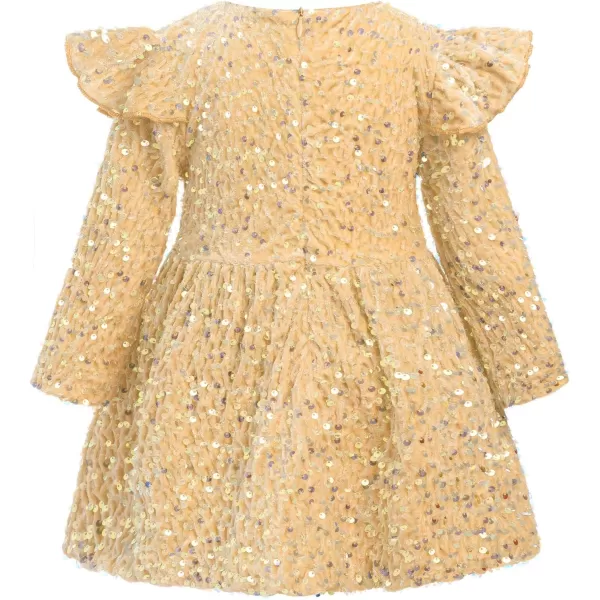 IDOPIP Toddler Baby Girls Sequin Velvet Tutu Dress Long Sleeve Princess Christmas Birthday Party Dresses Fall Winter ClothesKhaki