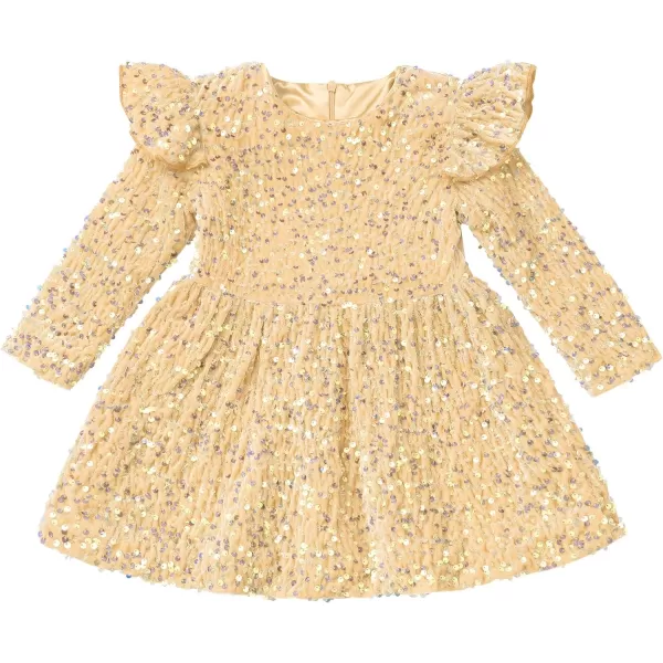 IDOPIP Toddler Baby Girls Sequin Velvet Tutu Dress Long Sleeve Princess Christmas Birthday Party Dresses Fall Winter ClothesKhaki