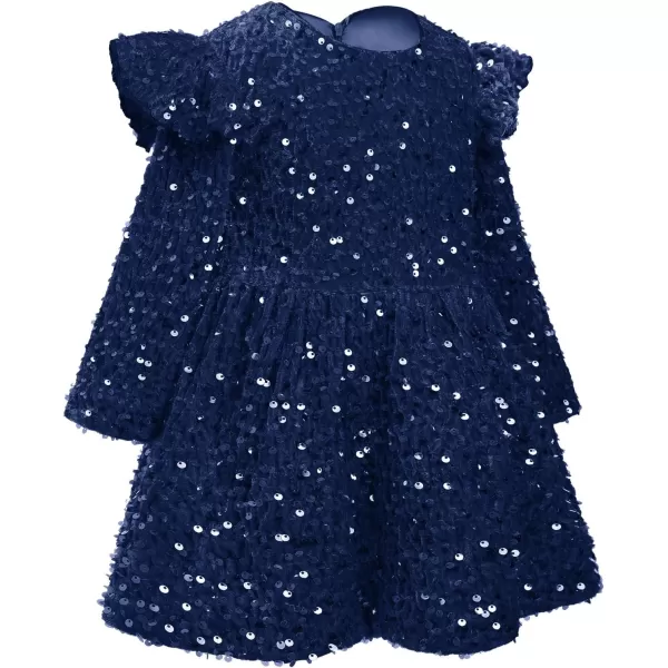 IDOPIP Toddler Baby Girls Sequin Velvet Tutu Dress Long Sleeve Princess Christmas Birthday Party Dresses Fall Winter ClothesNavy Blue