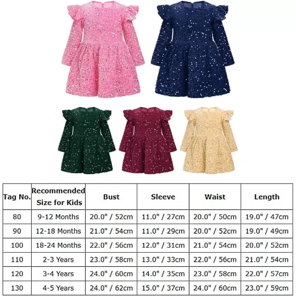 IDOPIP Toddler Baby Girls Sequin Velvet Tutu Dress Long Sleeve Princess Christmas Birthday Party Dresses Fall Winter ClothesNavy Blue
