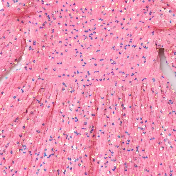 IDOPIP Toddler Baby Girls Sequin Velvet Tutu Dress Long Sleeve Princess Christmas Birthday Party Dresses Fall Winter ClothesPink