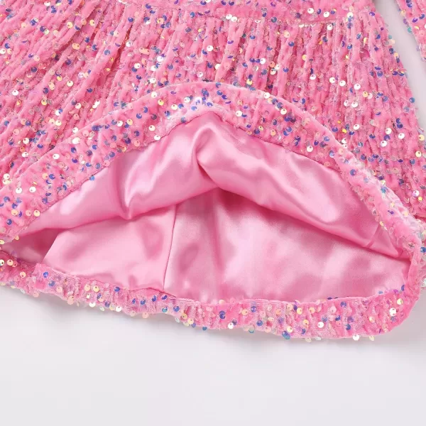 IDOPIP Toddler Baby Girls Sequin Velvet Tutu Dress Long Sleeve Princess Christmas Birthday Party Dresses Fall Winter ClothesPink