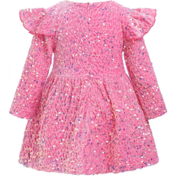 IDOPIP Toddler Baby Girls Sequin Velvet Tutu Dress Long Sleeve Princess Christmas Birthday Party Dresses Fall Winter ClothesPink