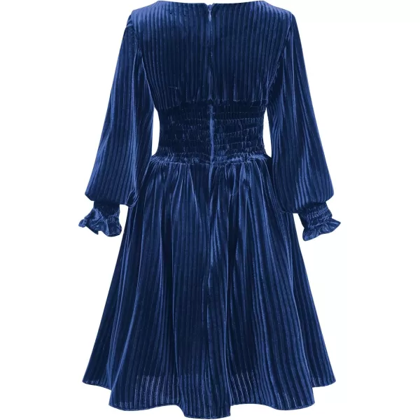 IDOPIP Toddler Baby Girls Velvet Dress Ruffle Kids Princess Birthday Christmas Party Dresses Winter Fall Long Sleeve ClothesDark Blue  Ruffle