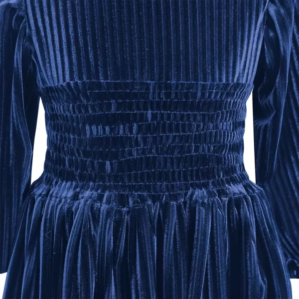 IDOPIP Toddler Baby Girls Velvet Dress Ruffle Kids Princess Birthday Christmas Party Dresses Winter Fall Long Sleeve ClothesDark Blue  Ruffle