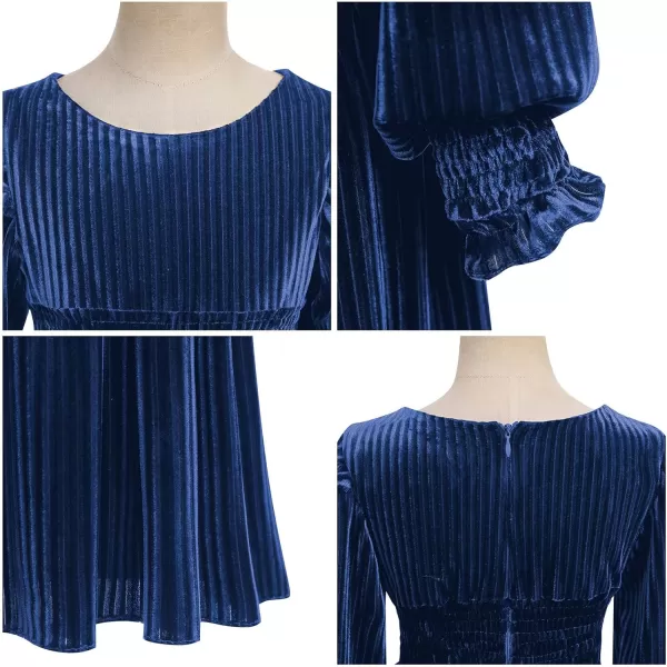 IDOPIP Toddler Baby Girls Velvet Dress Ruffle Kids Princess Birthday Christmas Party Dresses Winter Fall Long Sleeve ClothesDark Blue  Ruffle
