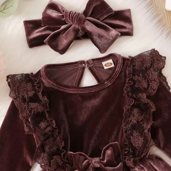 IDOPIP Toddler Baby Girls Velvet Tutu Dress Long Sleeve Princess Christmas Birthday Party Wedding Dresses Fall Winter ClothesBrown  Headband