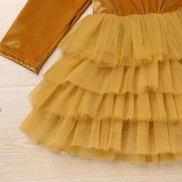 IDOPIP Toddler Baby Girls Velvet Tutu Dress Long Sleeve Princess Christmas Birthday Party Wedding Dresses Fall Winter ClothesChampagne  Tulle