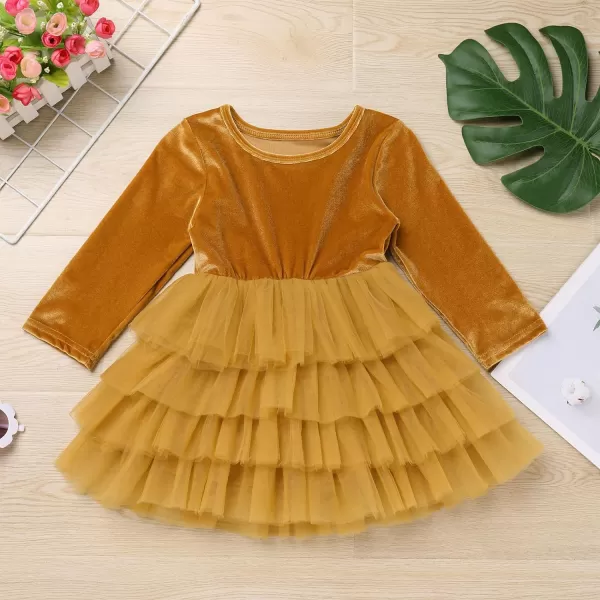 IDOPIP Toddler Baby Girls Velvet Tutu Dress Long Sleeve Princess Christmas Birthday Party Wedding Dresses Fall Winter ClothesChampagne  Tulle